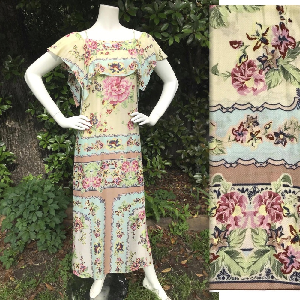 FARM RIO Y2K era Floral Scarf Print Sheer Maxi Dress XS P 0 2 4